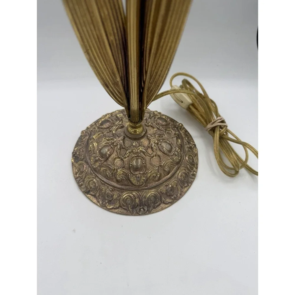 Vintage Tulip Flower Filigree Metal Table Lamp Antique Gold Tone Boho Heyco